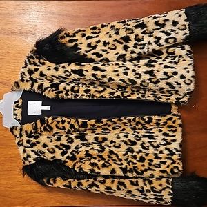 Leith Leopard print faux fur jacket size large